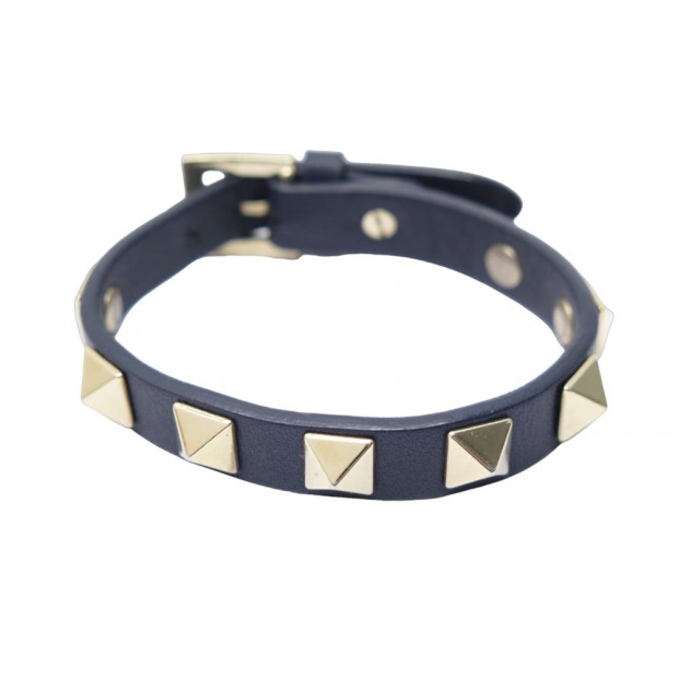 BRACELET VALENTINO ROCKSTUD 16.5-19 CUIR BLEU MARINE CLOUTE STUDDED STRAP 250€