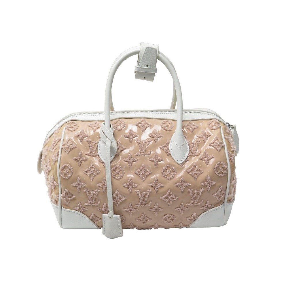 LOUIS VUITTON Monogram Speedy Round Bouclettes Leather Rose Hand Bag Boston  Bag