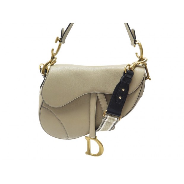 SAC A MAIN CHRISTIAN DIOR SADDLE BANDOULIERE CUIR GRAINE BEIGE BAG PURSE 4690€