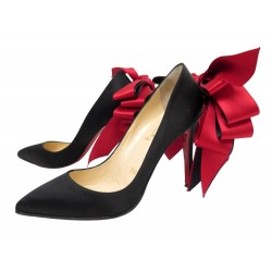 CHAUSSURES CHRISTIAN LOUBOUTIN ANEMONE 35.5 ESCARPINS SATIN NOIR SHOES 880€