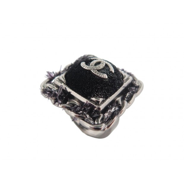 BAGUE CHANEL LOGO CC CARREE TAILLE 50 EN METAL NOIR 2013 BLACK RING 830€