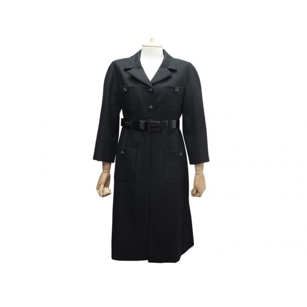 NEUF MANTEAU CHANEL P32031V19402 M 40 LONG LAINE NOIRE CEINTURE NEW COAT 6500€