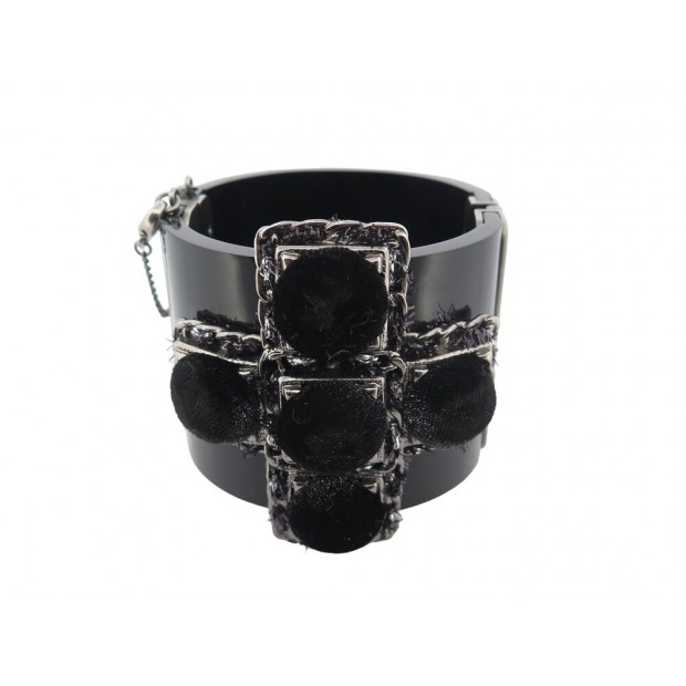 BRACELET CHANEL MANCHETTE CROIX METALISEE VELOURS 17 CM NOIRE CUFF 1300€