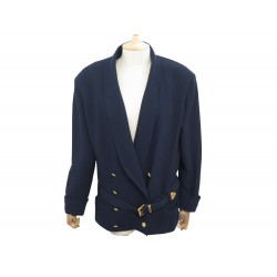 VESTE CHANEL CEINTURE LAINE BLEU MARINE L 44 NAVY BLUE WOOL BELT JACKET 6000€