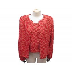 VINTAGE ENSEMBLE CHANEL VESTE + TOP TWEED ROUGE P14318W02562 38 M SET 8000€