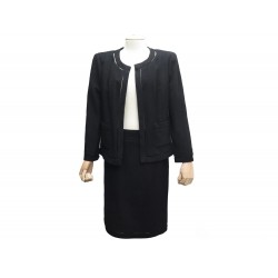 NEUF TAILLEUR CHANEL VESTE + JUPE P21647 44 L TWEED NOIR 2003 JACKET SKIRT 6500€