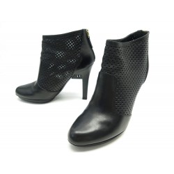 CHAUSSURES FENDI BOTTINES PERFOREES 39IT 40FR TALONS CUIR NOIR BOOTS SHOES 960€