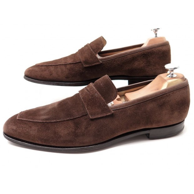 CHAUSSURES CROCKETT & JONES MERTON MOCASSINS 8E 42 DAIM MARRON LOAFER SHOES 455 