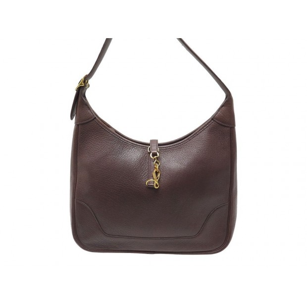 SAC A MAIN HERMES TRIM II 31 EN CUIR FJORD MARRON CHOCOLAT HAND BAG PURSE 4730€