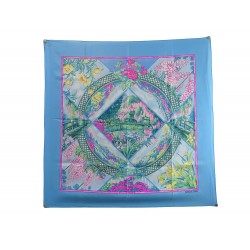 FOULARD HERMES GIVERNY CARRE 90 LAURENCE BOURTHOUMIEUX SOIE TURQUOISE SCARF 460€