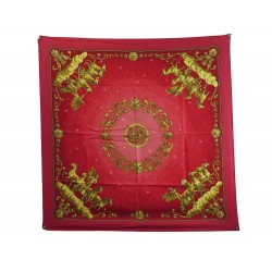 FOULARD HERMES COSMOS LEDOUX CARRE 90 CM EN SOIE ROUGE RED SILK SCARF 495€