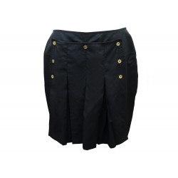 JUPE CHANEL PLISSEE DOUBLE BOUTONNAGE LOGO CC L 42 EN LAINE NOIR SKIRT 4500€