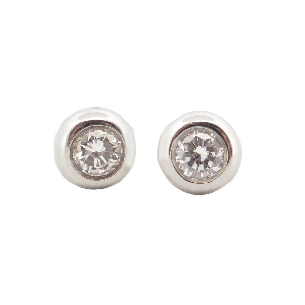 BOUCLES D'OREILLES PUCES EN OR BLANC 18K DIAMANTS SOLITAIRES DIAMONDS EARRINGS