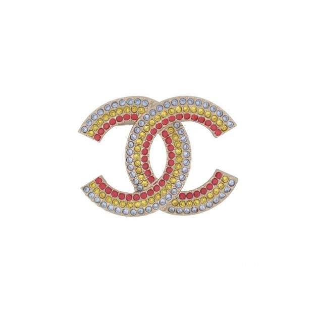 NEUF BROCHE CHANEL LOGO CC EN STRASS MULTICOLORES MULTICOLORED NEW BROOCH