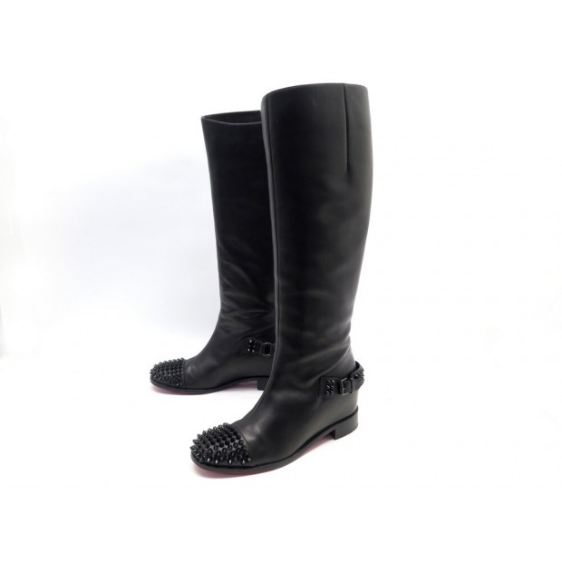 CHAUSSURES CHRISTIAN LOUBOUTIN BOTTES EGOUTINA FLAT SPIKES 39 CUIR BOOTS 1495€