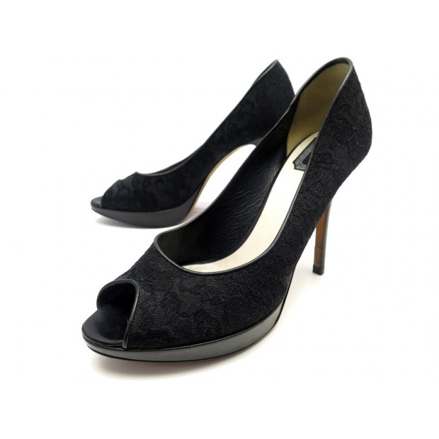 CHAUSSURES CHRISTIAN DIOR DENTELLE 41 ESCARPINS CUIR NOIR BLACK PUMP SHOES 645€