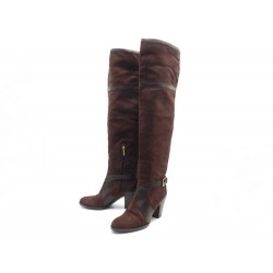 CHAUSSURES CHRISTIAN DIOR GAUCHO 40 BOTTES CUISSARDES CUIR & DAIM MARRON 1250€