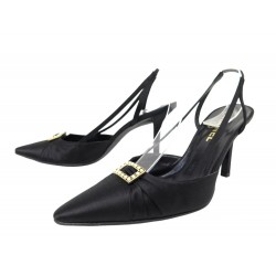 CHAUSSURES CHANEL SLINGBACK PERLES ESCARPINS SATIN NOIR 38.5 + BOITE SHOES 1030€