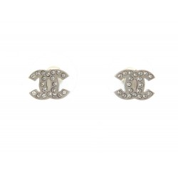 Chanel Swarovski Silver CC Logo Boucles Oreille Earrings - Yoogi's