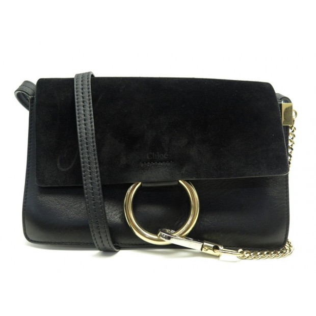 NEUF SAC A MAIN CHLOE PETIT FAYE CHC15US127H2O BANDOULIERE DAIM CUIR NOIR 1050€