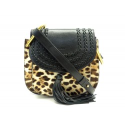 SAC A MAIN CHLOE HUDSON CUIR NOIR ET POULAIN LEOPARD BANDOULIERE HAND BAG 1795€