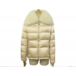 BLOUSON PRADA DOUDOUNE 28A061 44 IT 40 FR M BEIGE COL FOURRURE RENARD COAT 2300€