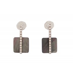 Chanel Silver interlocking CC Logo and Baguette Crystal Stud Earrings