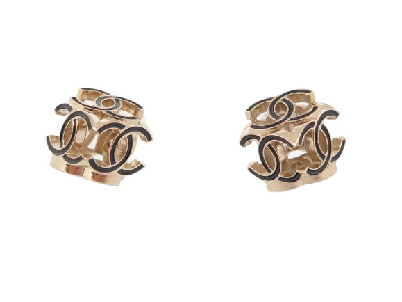 boucles d'oreilles chanel puces cube logo cc 3d metal