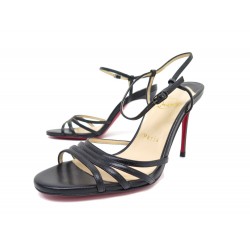 NEUF CHAUSSURES CHRISTIAN LOUBOUTIN 36 SANDALES A TALONS EN CUIR NOIR SHOES 695€