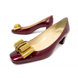 CHAUSSURES CHRISTIAN LOUBOUTIN ESCARPINS NOEUD 36.5 EN CUIR VERNI BORDEAUX 850€