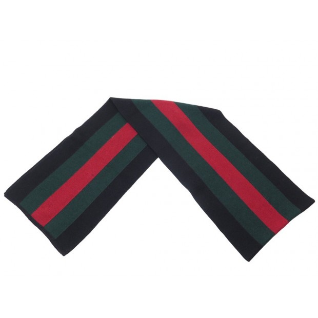 NEUF ECHARPE GUCCI BANDE WEB LAINE SOIE CACHEMIRE NOIR VERT RED BLACK SCARF 400€