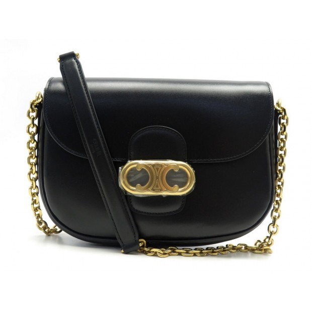 NEUF SAC A MAIN CELINE TRIOMPHE 191343BUN BANDOULIERE EN CUIR NOIR HANDBAG 2980€