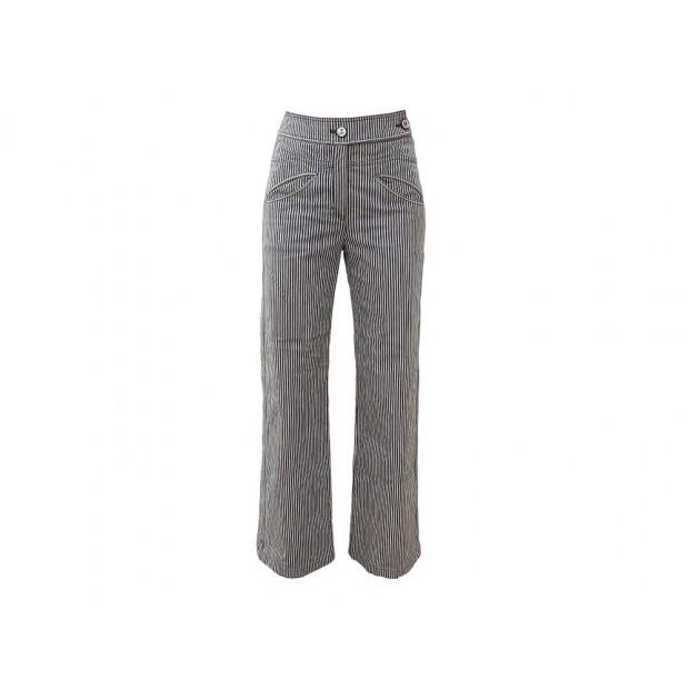 NEUF PANTALON CHANEL COUPE DROITE LOGO CC P32266 34 S COTON BLEU TROUSERS 2000€