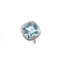 NEUF BAGUE ISABELLE LANGLOIS SOLITAIRE COUSSIN 53 TOPAZE OR BLANC DIAMANT 1650€