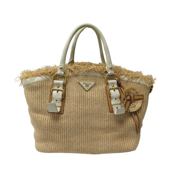 SAC A MAIN PRADA CABAS RAPHIA BEIGE PORTE EPAULE RAFFIA HAND BAG PURSE 2200€