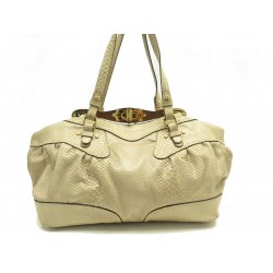 SAC A MAIN ROBERTO CAVALLI PYTHON ET BOIS LOGO CUIR BEIGE WOOD HAND BAG 1990€