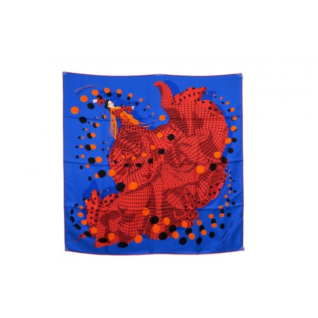 NEUF FOULARD HERMES HOLA FLAMENCA CARRE EN SOIE BLEU & ROUGE SILK SCARF 350€