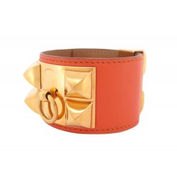 BRACELET HERMES COLLIER DE CHIEN MEDOR CDC 15-17CM CUIR SWIFT ORANGE DORE 1140€