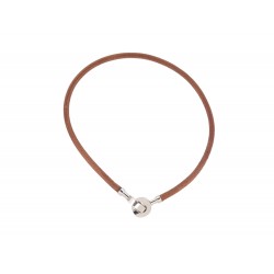 COLLIER HERMES MENOTTES CUIR & METAL ARGENTE BRACELET DOUBLE TOUR NECKLACE 450€