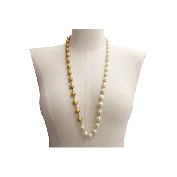 COLLIER SAUTOIR RAS DE COU CHANEL PERLE DORE 