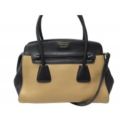 SAC A MAIN PRADA BN2580 EN CUIR GRAINE CAMEL & NOIR BANDOULIERE HAND BAG 2575€