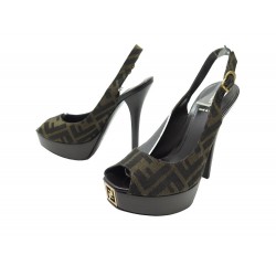 NEUF CHAUSSURES ESCARPINS FENDI SLINGBACKS TOILE ZUCCA 37 IT 38 FR SHOES 890€