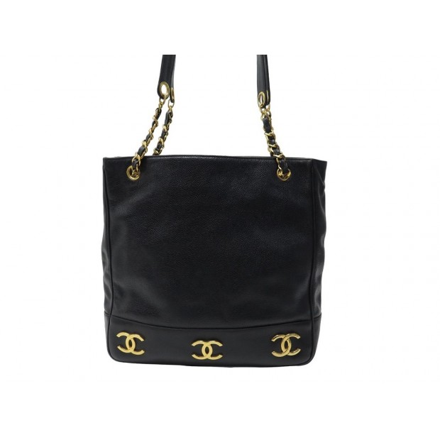 VINTAGE SAC A MAIN CHANEL TRIPLE COCO CABAS CUIR CAVIAR NOIR HANDBAG PURSE 9700€