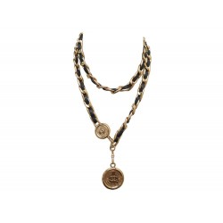 NEUF CEINTURE CHANEL MEDAILLON CC 1996 COLLIER CUIR ENTRELACE T65 A 100 CM 1810€