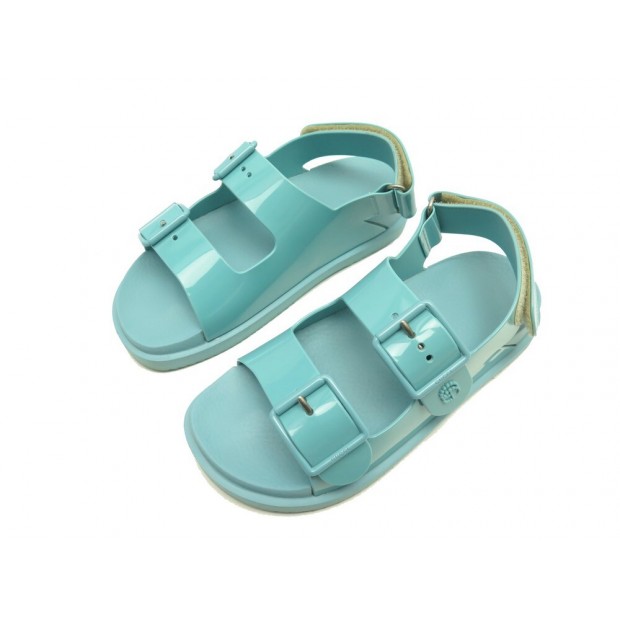 NEUF CHAUSSURES GUCCI SANDALES ISLA PLASTIQUE BLEU 36 DOUBLE G BOITE SHOES 540€