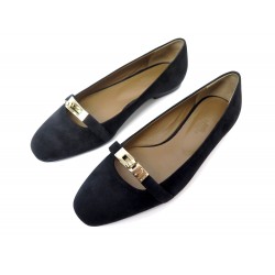 NEUF CHAUSSURES HERMES BILBAO H202101Z BALLERINES 38 EN DAIM NOIR SHOES 1040€