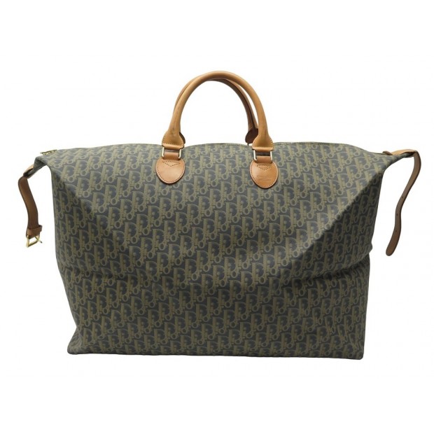 VINTAGE SAC DE VOYAGE CHRISTIAN DIOR 55 TOILE OBLIQUE VERT CUIR TRAVEL BAG 2800€