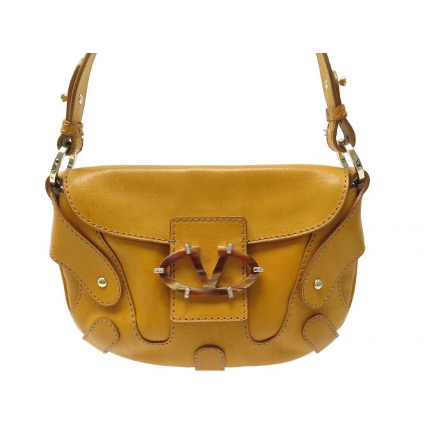 SAC A MAIN VALENTINO LOGO V CUIR JAUNE MOUTARDE GOLD PORTE EPAULE PURSE 2300€