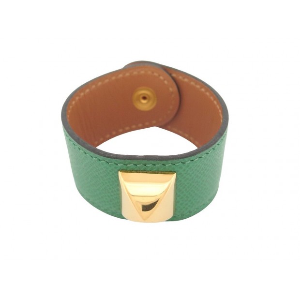 NEUF BRACELET HERMES MEDOR COLLIER DE CHIEN 17CM EN CUIR VERT EPSOM BANGLE 650€