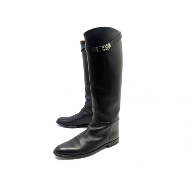 CHAUSSURES HERMES BOTTES JUMPING 41 CUIR NOIR FERMOIR KELLY RIDER BOOTS 2130€